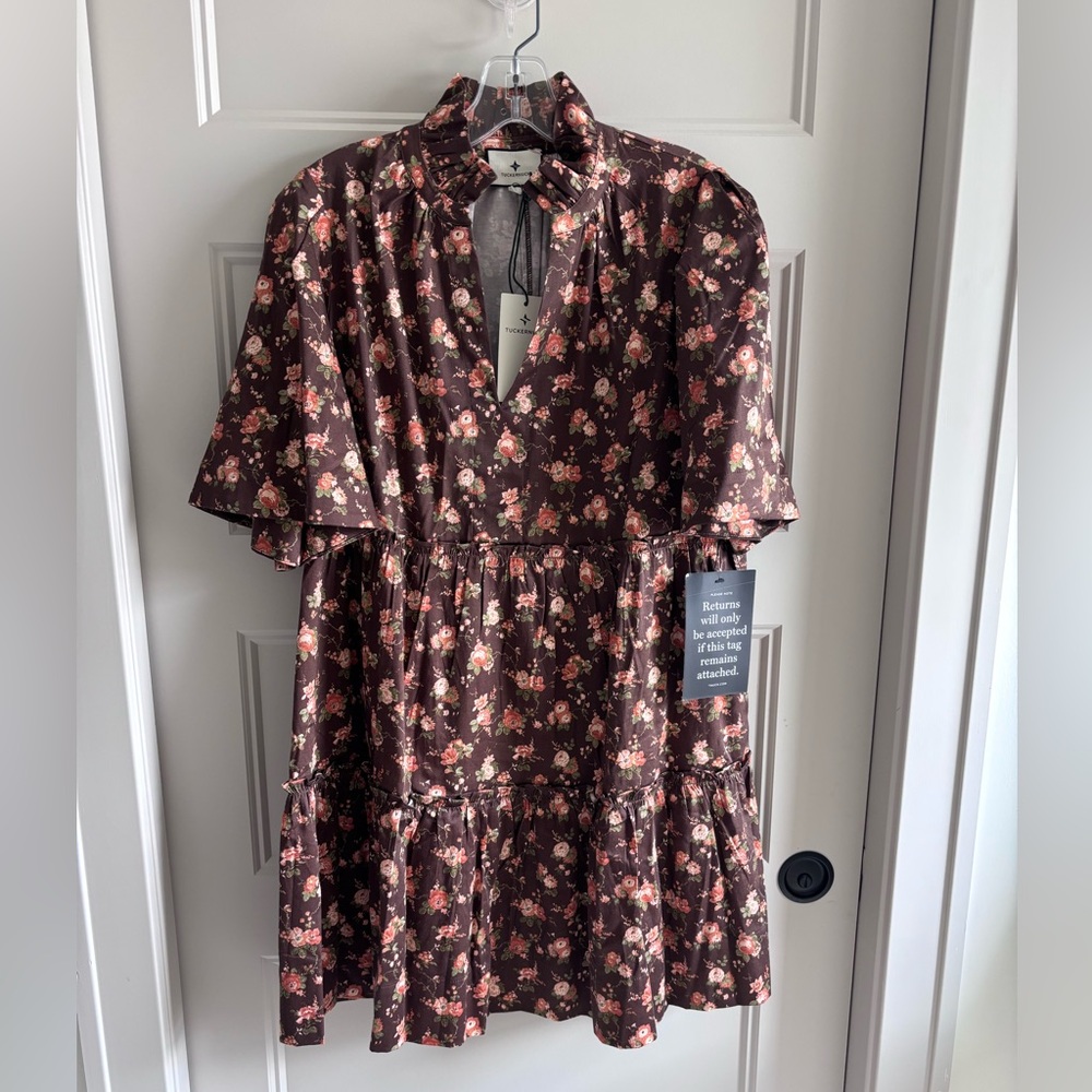 TUCKERNUCK Floral Brown Dress NWT L